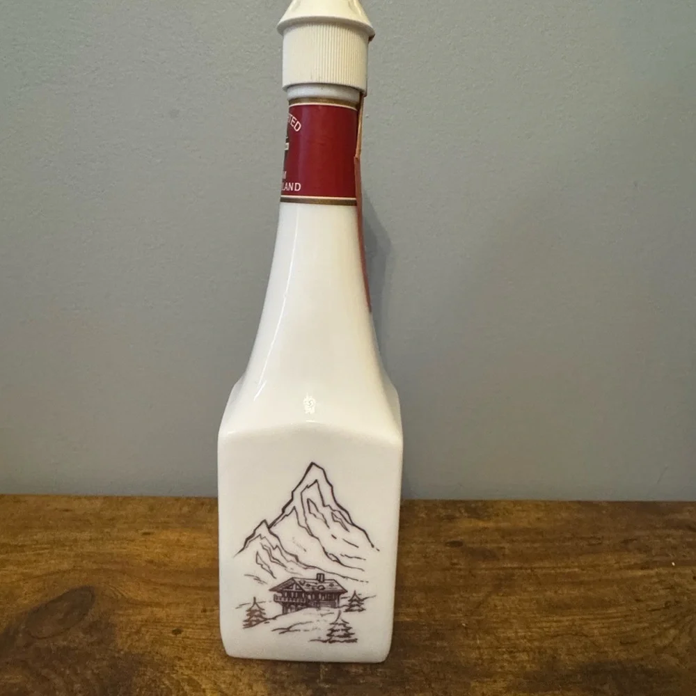 Cheri Suisse Swiss Chocolate Cherry Liqueur Bottle‎ Milk Glass 12” Decanter